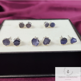 Natural Rough Tanzanite Stud Earrings, Silver Plated Earrings, Raw Gemstone Stud Earrings, December Birthstone Gift, Minimalist StudEarrings